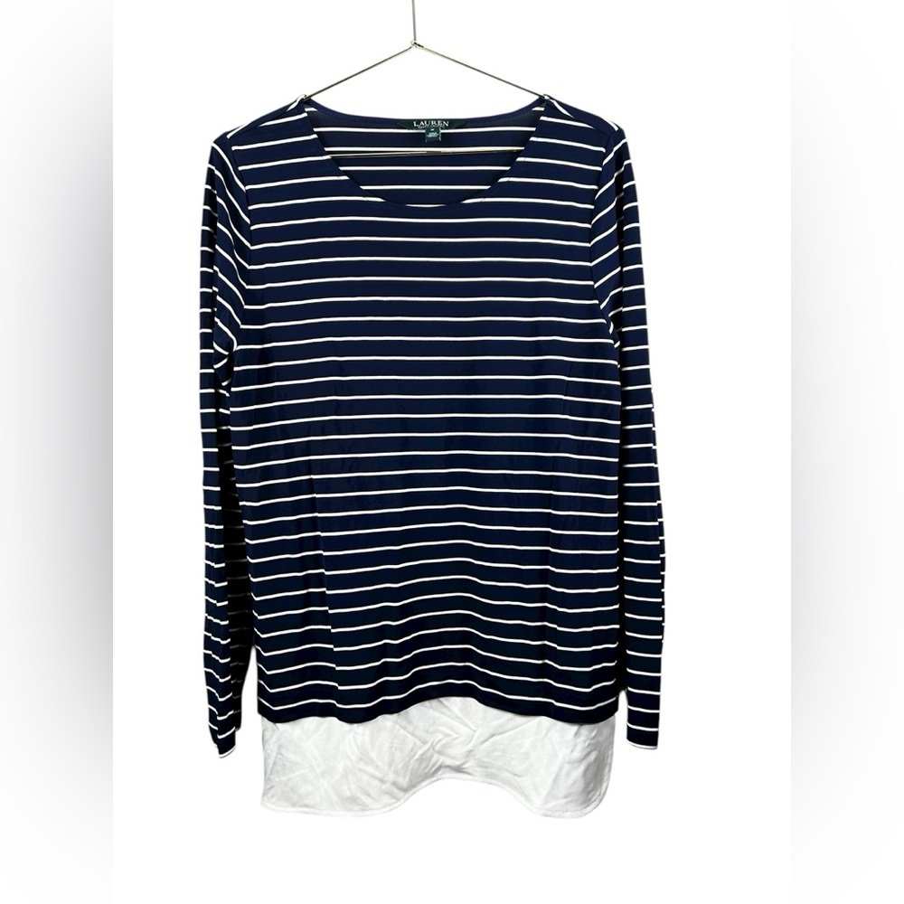 Lauren Ralph Lauren long-sleeve striped shirt with a white layered hem
